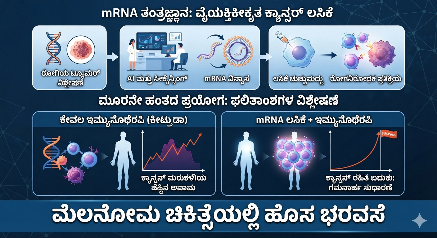ಮೆಲನೋಮ ಚಿಕಿತ್ಸೆಯಲ್ಲಿ ಸಂಚಲನ: 3ನೇ ಹಂತದ ಪ್ರಯೋಗಗಳಲ್ಲಿ ಯಶಸ್ಸು ಕಂಡ ವೈಯಕ್ತಿಕೀಕೃತ mRNA ಕ್ಯಾನ್ಸರ್ ಲಸಿಕೆ image
